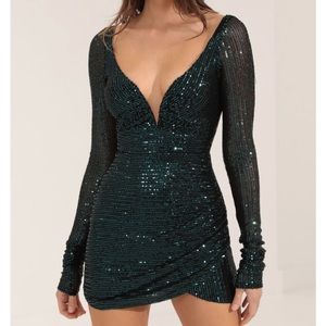Solange Mesh Sequin Long Sleeve Dress- Green- XS- SOLD OUT- Lucy in the Sky PROM